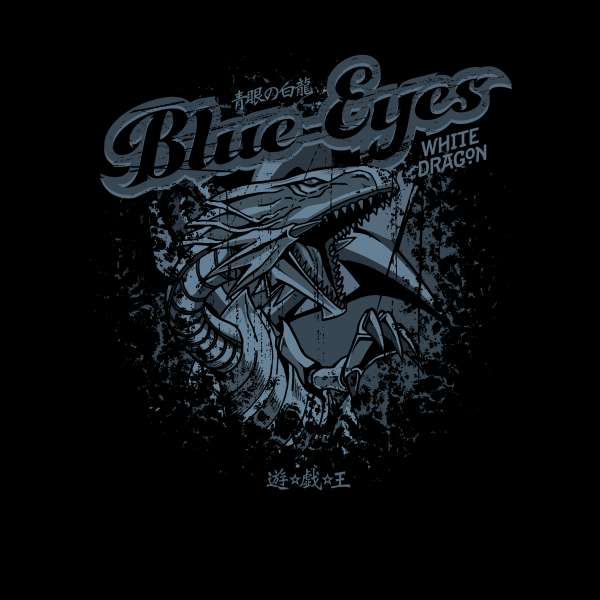 Yu-Gi-Oh Blue Eyes White Dragon Textured Men's T-Shirt - Black